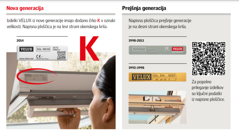 Prikaz razlike starega in novega okna glede na identifikacijsko ploščico na oknu